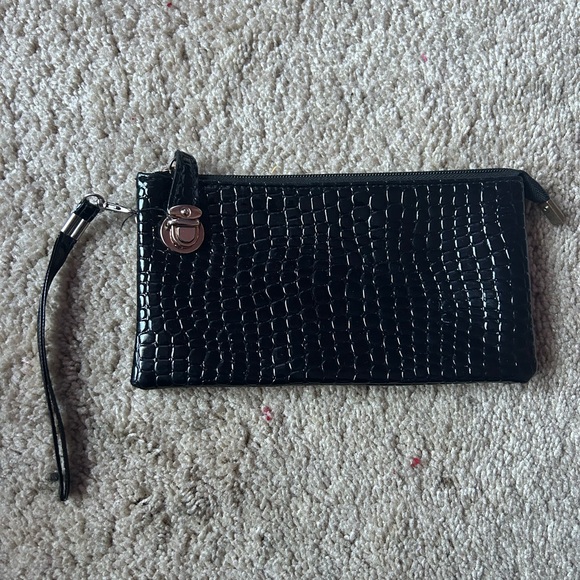 Black Crocodile Embossed Wristlet - Picture 1 of 3